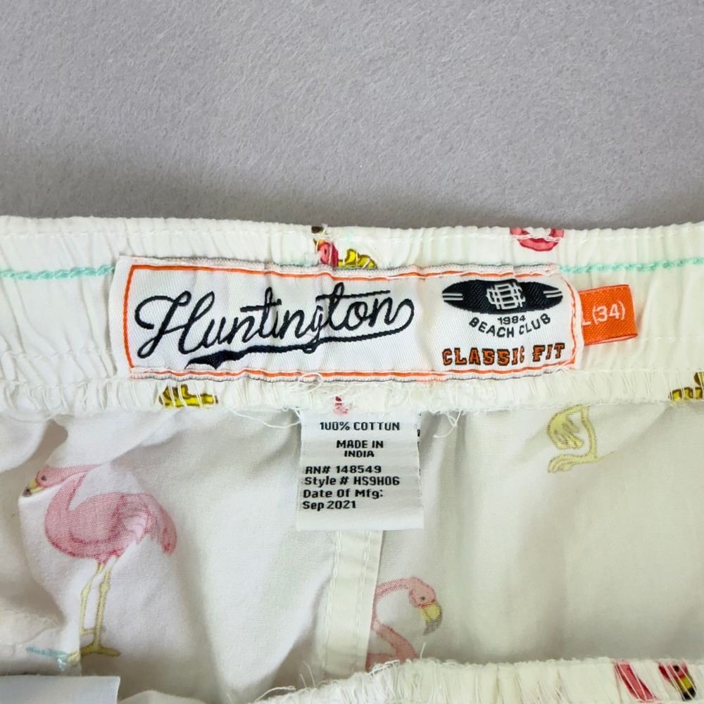Huntington Beach Club Shorts Mens L 34 White Pink Flamingo Print HS9H06 - Picture 3 of 6